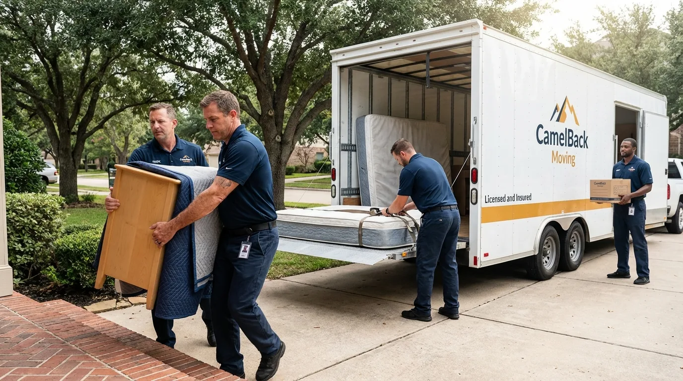 Crew loading residential truck for cross-state move from Greenwood, LA