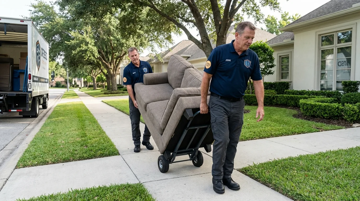 Local residential moving crew loading furniture in Greenwood, LA