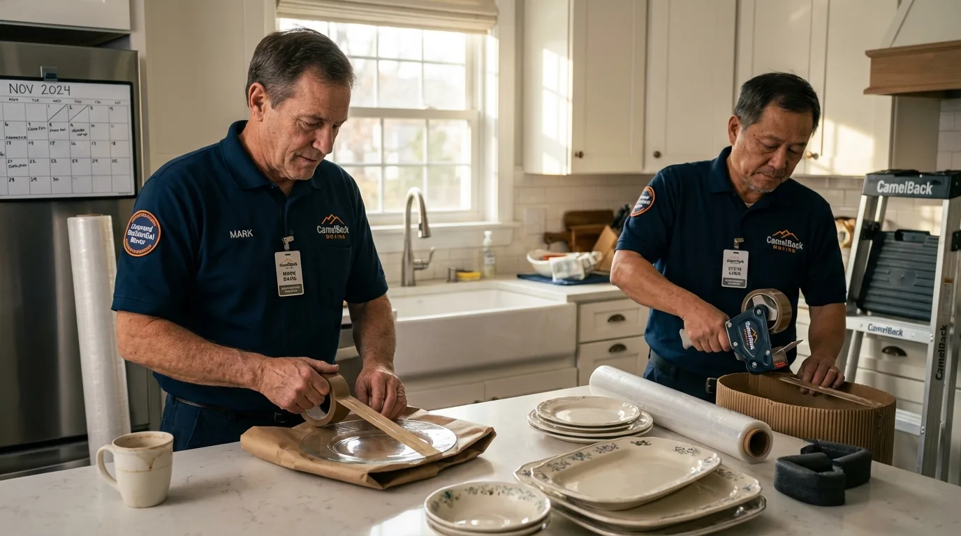 Professional crew packing kitchen dishware in Greenwood, LA